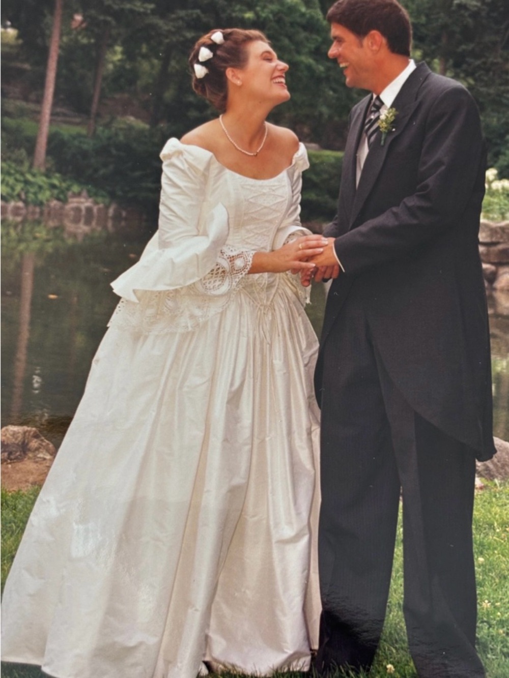 Vintage Princess Silk Wedding Dress | Corset | Puff Sleeves | Off Shoulder